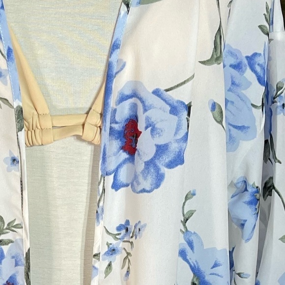 Breeze Bohemian Floral Kimono Open Front Summer Duster Swimsuit Bikini Coverup - Picture 4 of 5